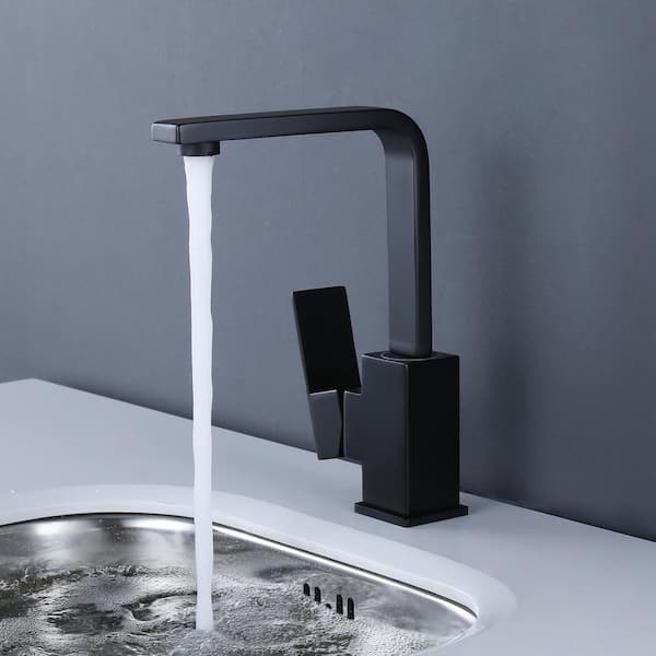Stainless Steel Single Handle Bar Faucet with Swivel Spout, 2-Aerators and Supply Lines in Matte Black