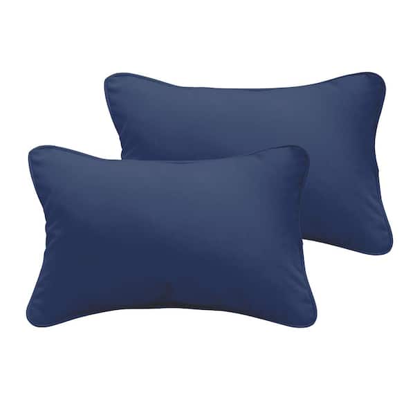 SORRA HOME Dark Blue Rectangular Outdoor Corded Lumbar Pillows (2-Pack)