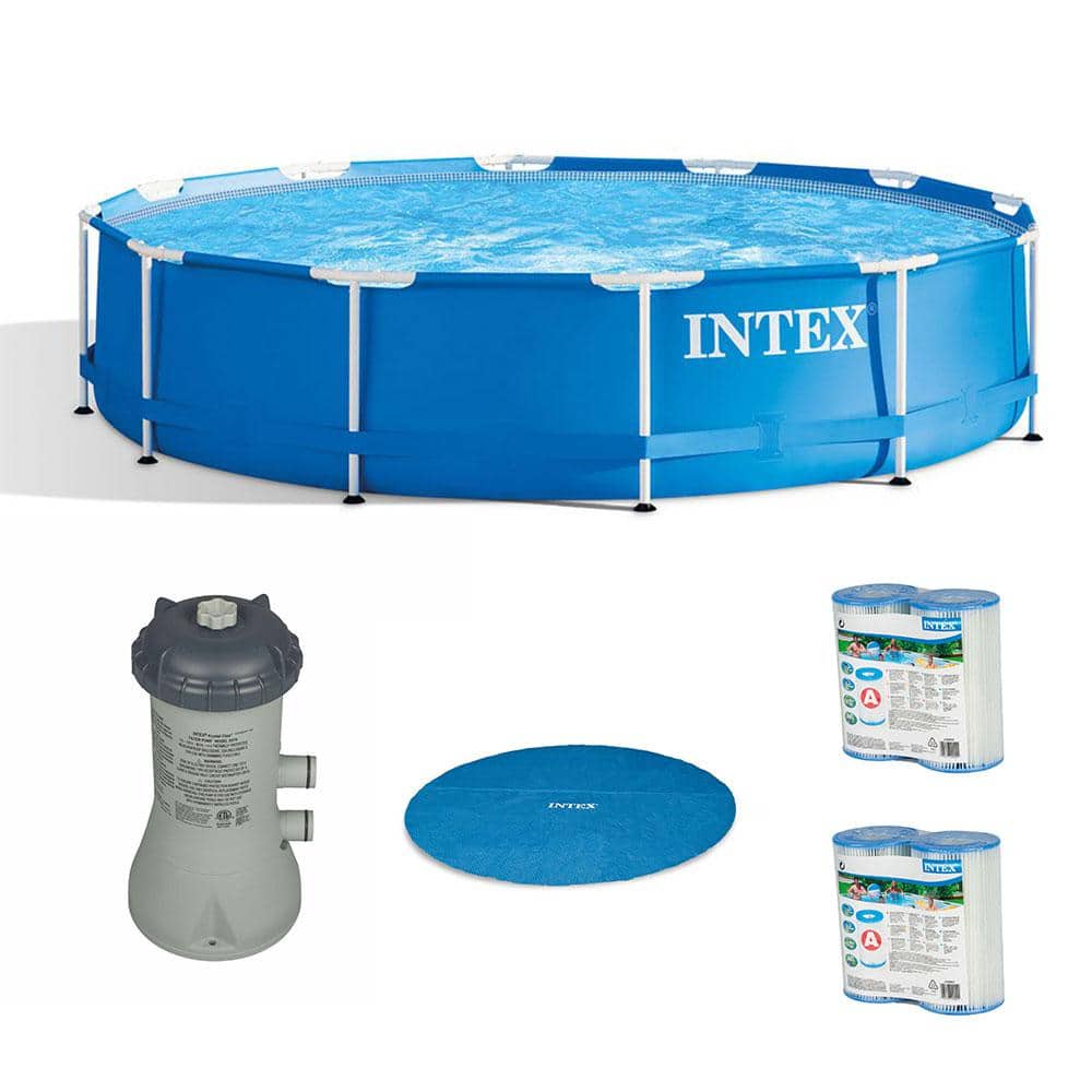 Intex 12 ft. x 30 in. Outdoor Pool with Cartridge Filter Pump, Filter Cartridge and Cover, Blue -  8637EG + 28012E