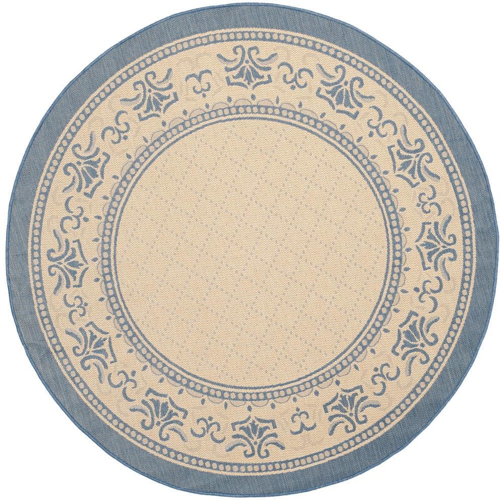 SAFAVIEH Courtyard Natural/Blue 7 ft. x 7 ft. Round Border Indoor/Outdoor Patio  Area Rug