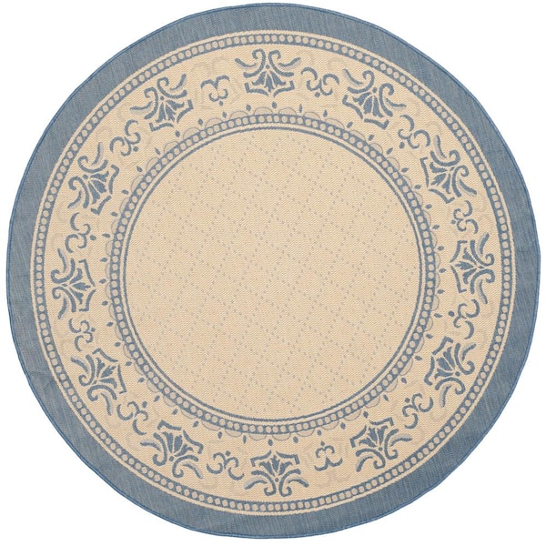 SAFAVIEH Courtyard Natural/Blue 7 ft. x 7 ft. Round Border Indoor/Outdoor Patio  Area Rug