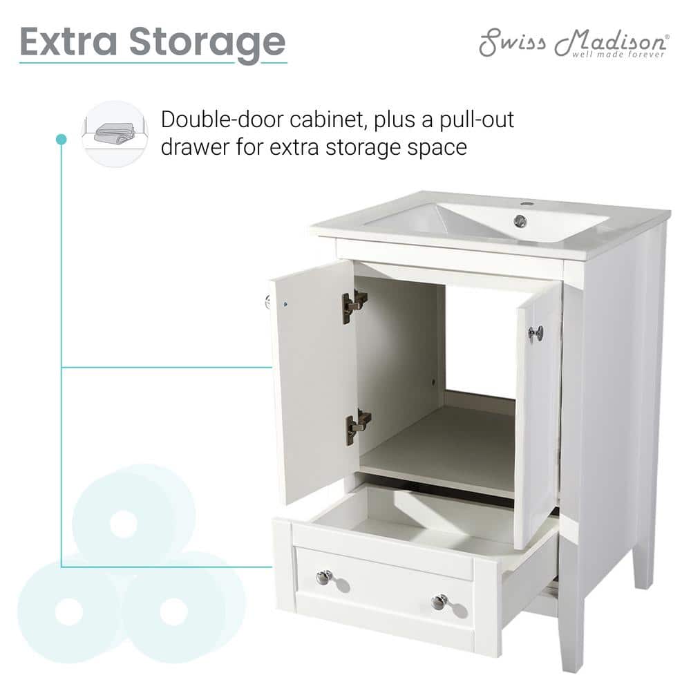 Cannes 24" Glossy White Modern Freestanding Single Sink Vanity