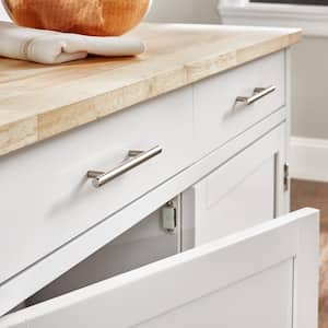 Glenville Cream White Rolling Kitchen Cart with Butcher Block Top and Double-Drawer Storage (42" W)