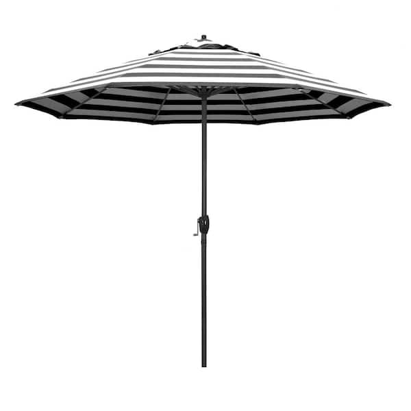 California Umbrella 9 ft. Black Aluminum Market Patio Umbrella Auto Tilt in Cabana Classic Sunbrella
