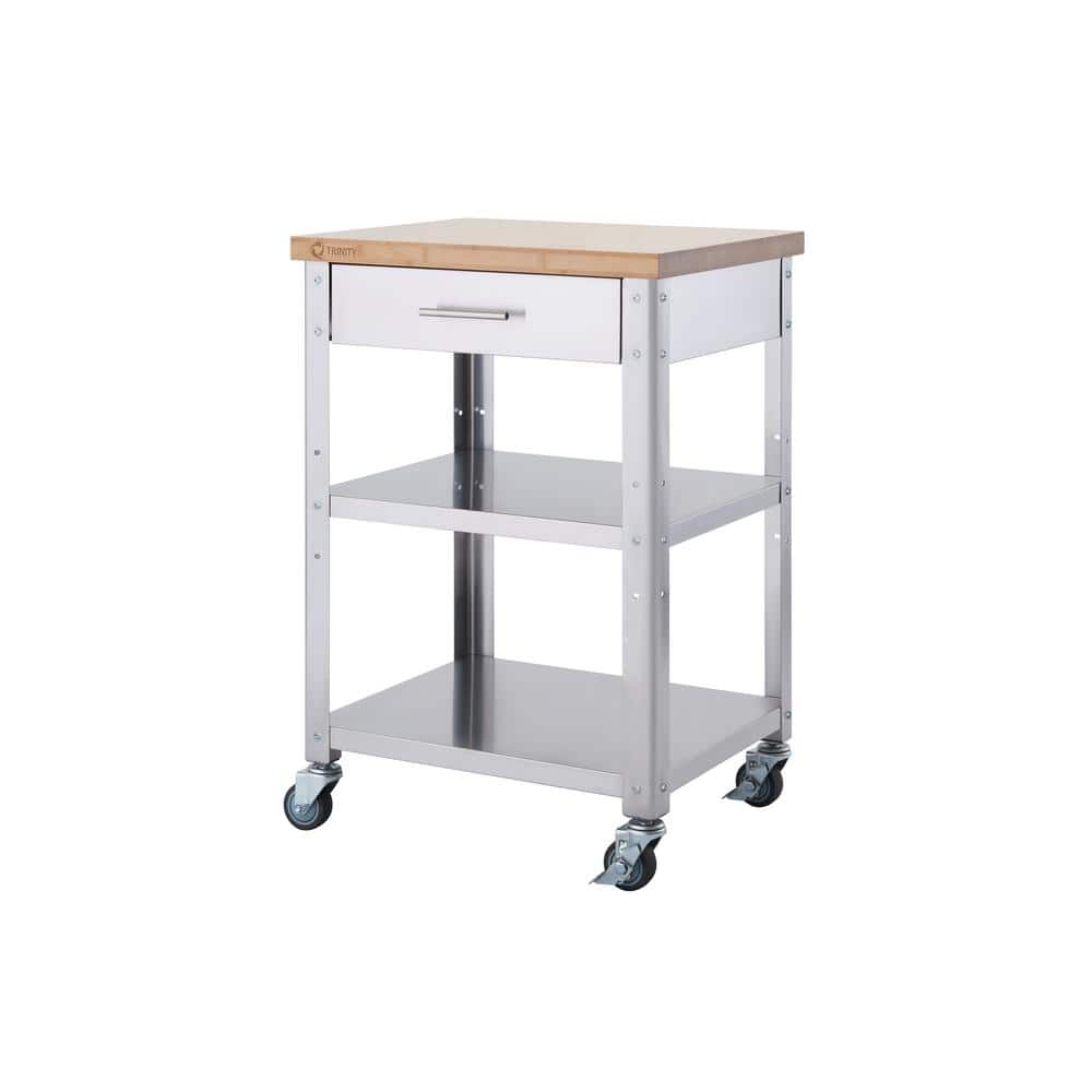 TRINITY EcoStorage Stainless Steel Kitchen Cart with Bamboo Top