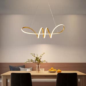 Aasim 1-Light Geometric Irregular Linear Dimmable Kitchen Island Light Integrated LED 3000K Warm Light Gold Chandelier