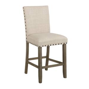 40.25 in. H Rustic Brown and Beige Solid Back Wood Frame Counter Stool with Nailhead Trim (Set of 2)