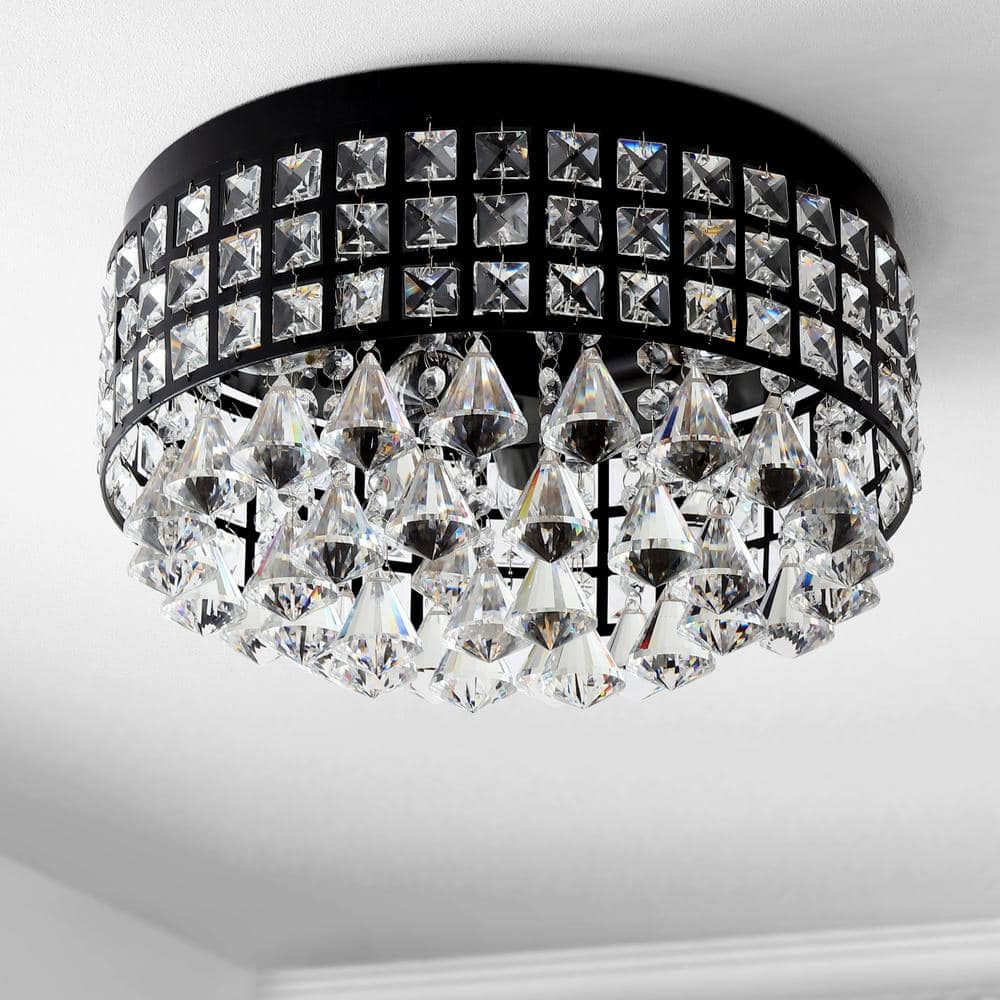 Meredith 14.5" Black Crystal Drum LED Flush Mount