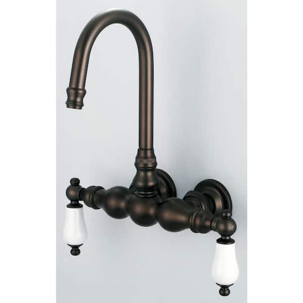 Water Creation 2-Handle Wall Mount Gooseneck Claw Foot Tub Faucet with Porcelain Lever Handles in Oil Rubbed Bronze