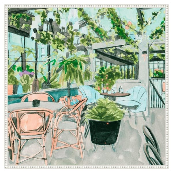 Amanti Art Little Green Cafe I by Melissa Wang 30 in. W x 30 in. H Canvas Float Frame in White