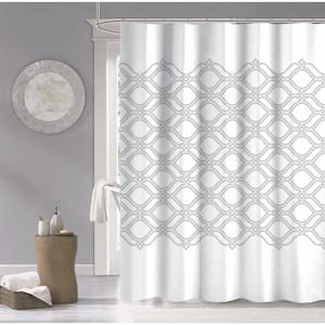 Silver 70 in. x 72 in. Diamonte Printed 100% Cotton Shower Curtain