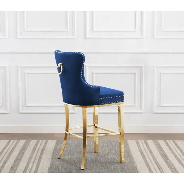 blue bar stools with gold legs