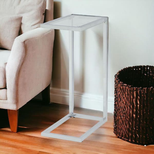 HomeRoots 10 in. Silver Rectangle Glass End Table
