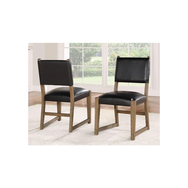 Atmore Charcoal Black Leather Side Chair (Set of 2)