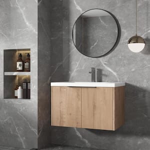 18.1 in. W x 30 in. D x 19.3 in. H Bathroom Vanity in Imitative Oak with White Resin Basin Vanity Top and Basin