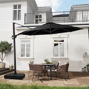 11 ft. x 11 ft. Outdoor Round Heavy Duty 360° Swivel Cantilever Patio Umbrella in Black with 220lbs Umbrella Stand
