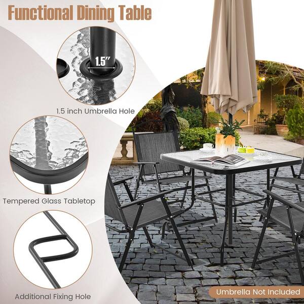 FORCLOVER 34 in. Square Outdoor Dining Table with Umbrella Hole