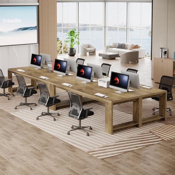 Halseey 86.6 in. Rectangular Oak Color Wood 2-Person Computer Desk, Office Conference Room Meeting Table for 6 to 8