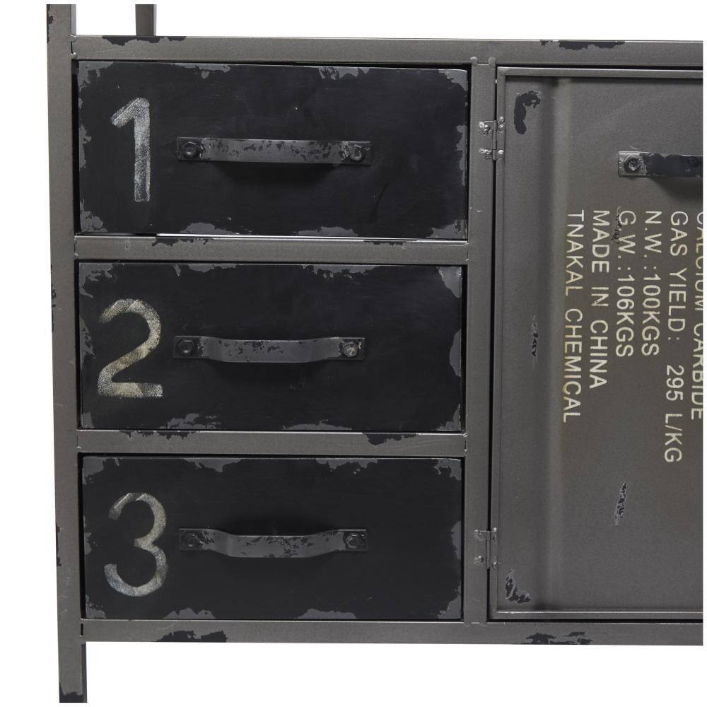 Gray Metal and Wood Industrial Sideboard with Numbered Drawers