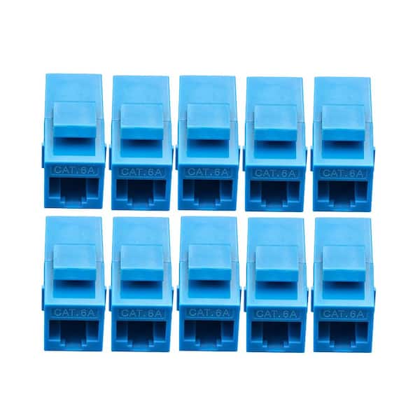 Cat6A RJ45 Keystone Inline Coupler-Female to Female in Blue 10-Pack