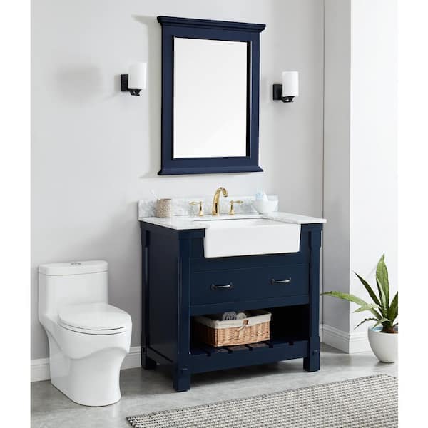 25 in. W x 36 in. H Framed Rectangular Bathroom Vanity Mirror in Navy Blue