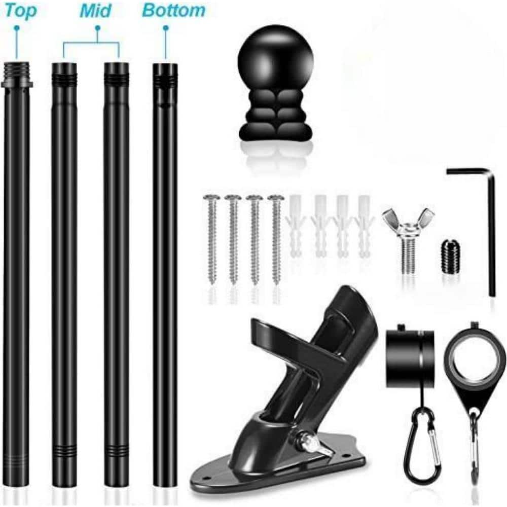 6ft Black Stainless Steel Outdoor Flag Pole Kit with Adjustable Bracket