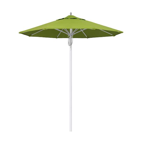 California Umbrella 7.5 ft. Silver Aluminum Commercial Market Patio Umbrella Fiberglass Ribs and Pulley Lift in Macaw Sunbrella
