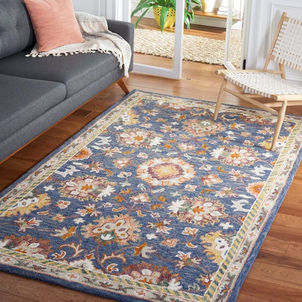 Aspen 3 ft. x 5 ft. Blue/Rust Garden Medallion Area Rug