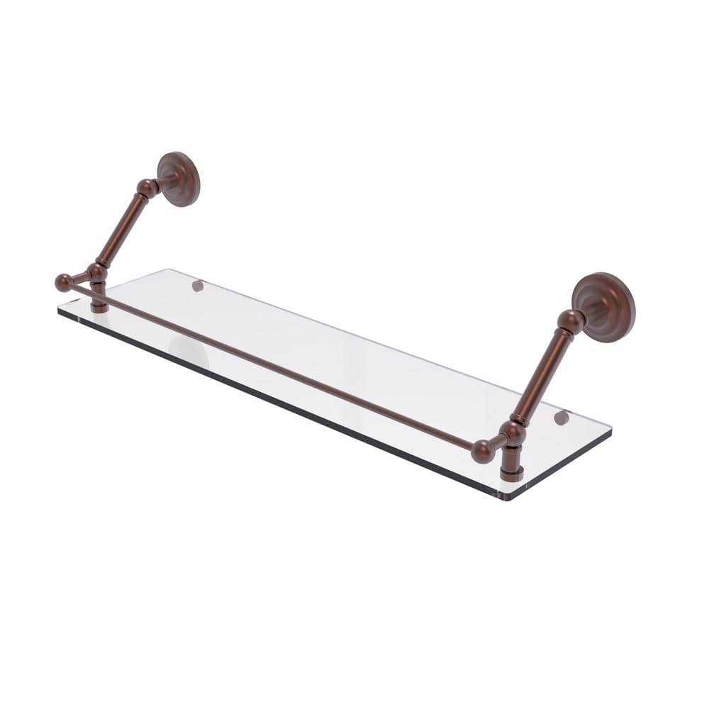 Allied Brass Prestige Que New 30 in. Floating Glass Shelf with Gallery Rail  in Antique Copper PQN-1-30-GAL-CA The Home Depot