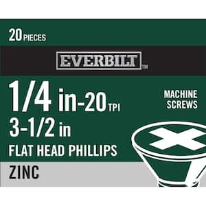 1/4 in.-20 x 3-1/2 in. Phillips Flat Head Zinc Plated Machine Screw (20-Pack)