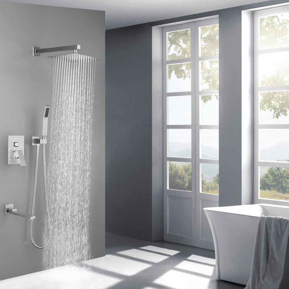 Large Brushed Nickel Dual Rain Shower Head with Handheld