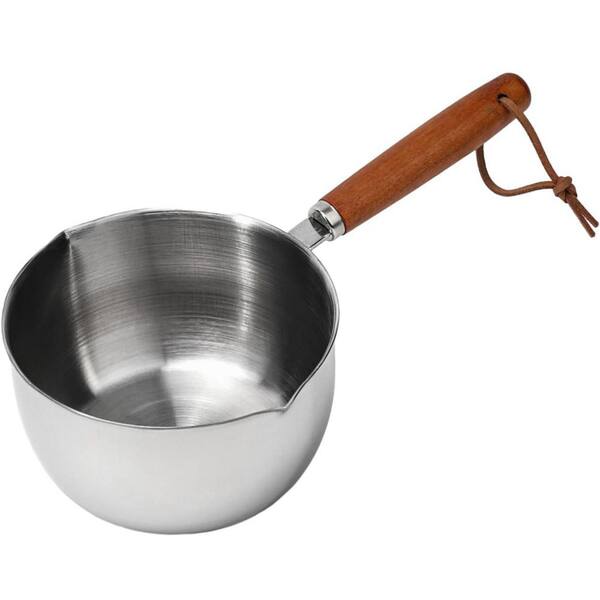 Stainless Steel Mini Saucepan with Wooden Handle Fast Heating Dual Spout for Induction Gas Electric Milk Soup