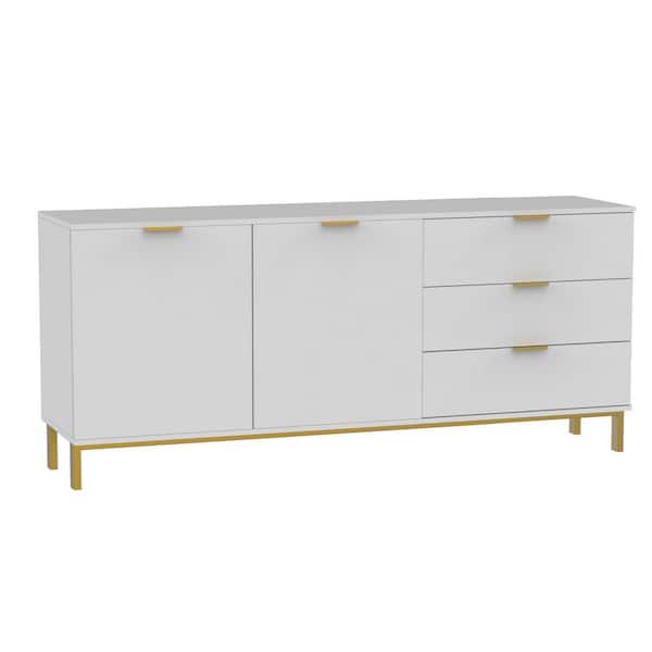 FUFU&GAGA 62.9 in. White Wood TV Stand Entertainment Center with Storage Cabinet and 3-Drawers Fits TV's up to 70 in.