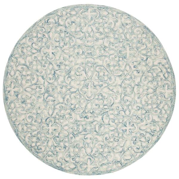 SAFAVIEH Trace Blue/Ivory 4 ft. x 4 ft. Distressed Floral Round Area