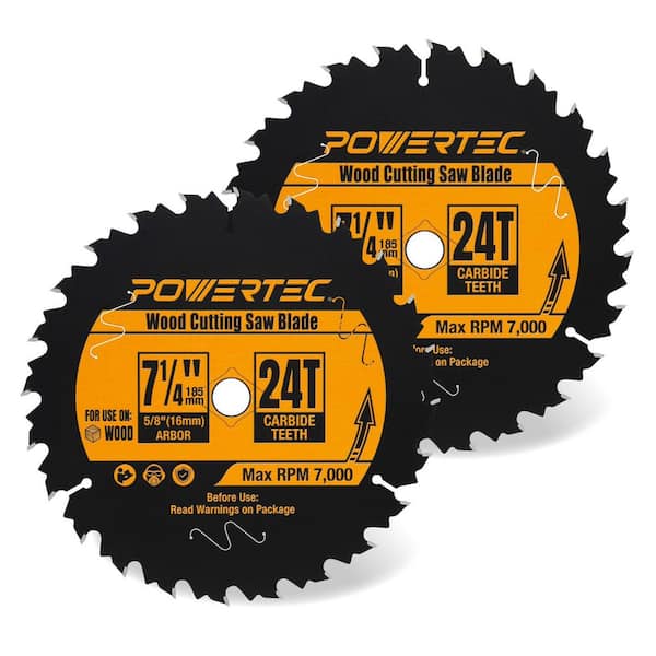 ‎POWERTEC 7-1/4 in. x 24-Tooth, 5/8 in. Arbor, Fast Crosscutting Circular Saw Blade for Softwood and Hardwood (2-Pack)