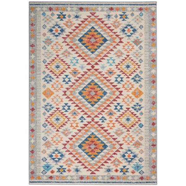 Nourison Passion Ivory/Multi 5 ft. x 7 ft. Geometric Transitional Area Rug