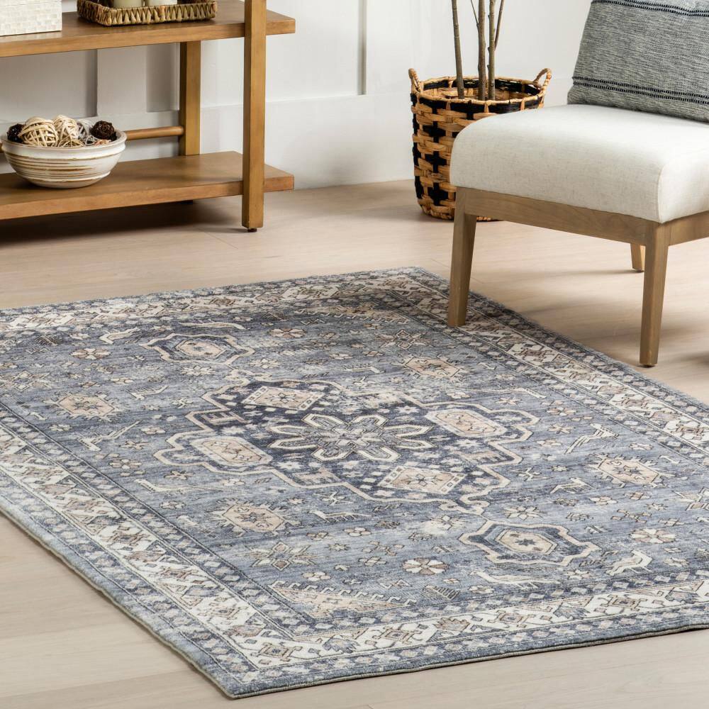 Jordan Gray and Ivory Synthetic Medallion Washable 3' x 5' Rug