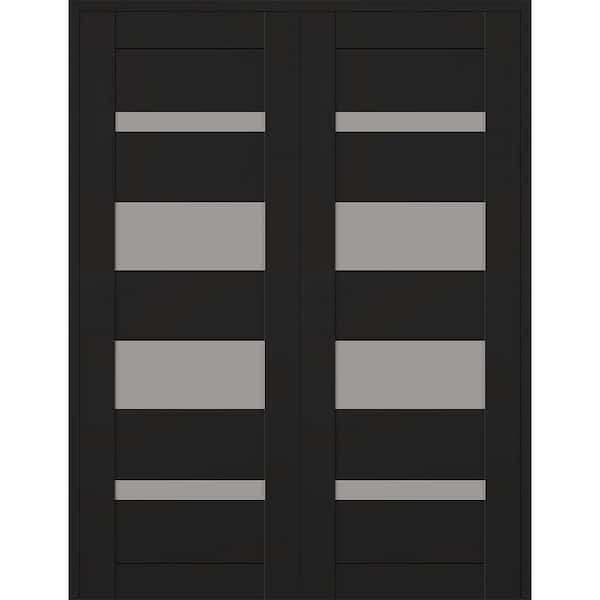 Mirella N 36 in. x 84 in. Both Hands Active 5-Lite Frosted Glass Black Matte Wood Composite Double Prehung French Door