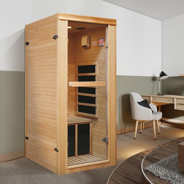 Hemlock 1-Person Far Infrared Sauna with 5 Heating Panels Key Control Bluetooth Audio and LED Lighting