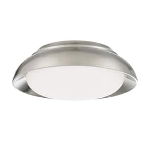 Vantage 15 in. 1-Light Brushed Nickel LED Flush Mount with White Acrylic Shade