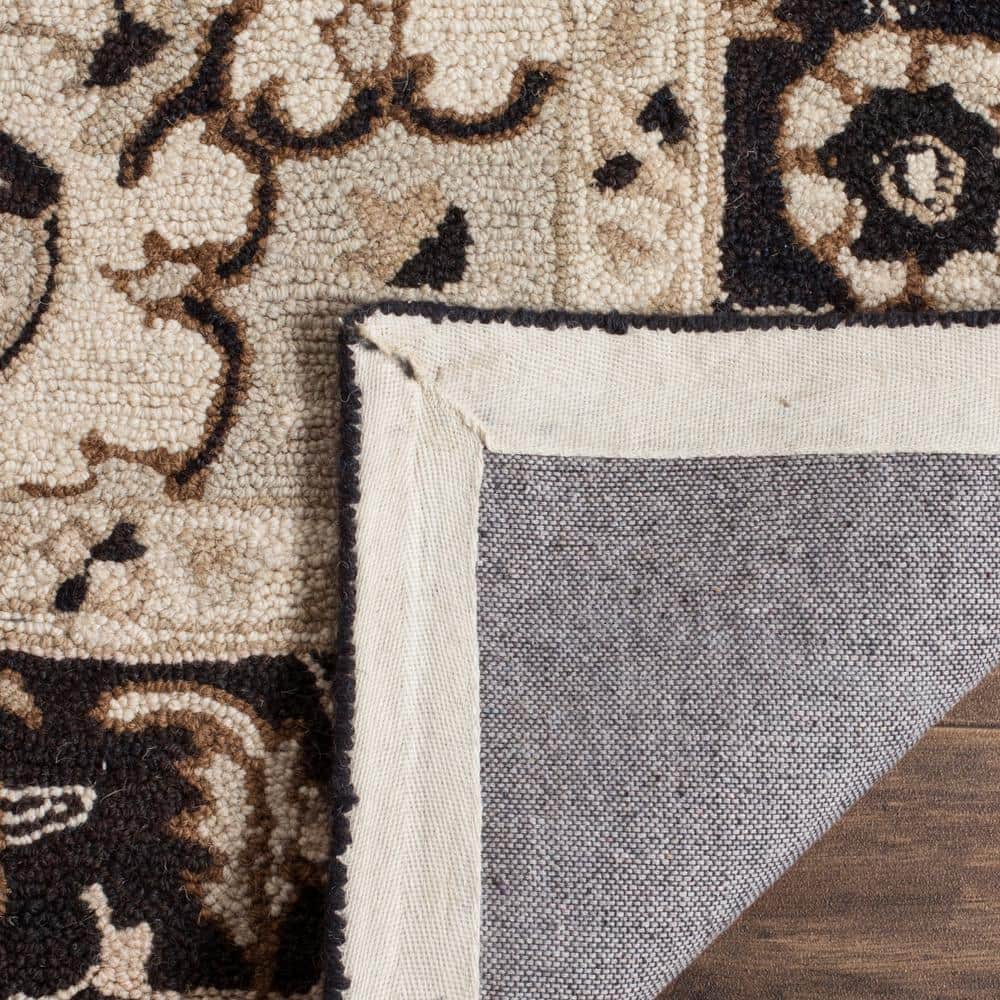 Black Floral Hand Hooked Wool Runner Rug