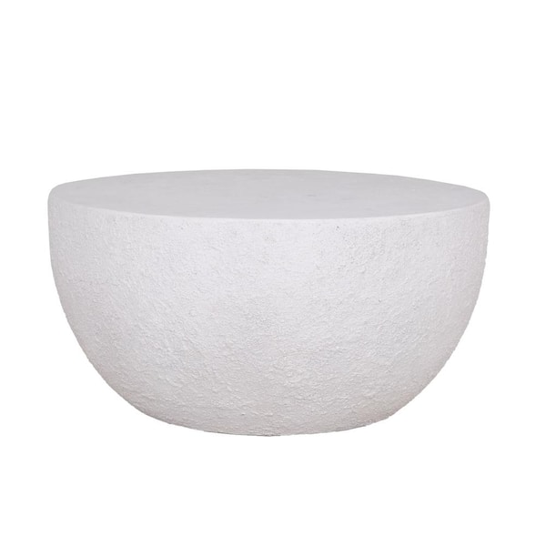 29.125 in. Dia x 14.125 in. H Oyster White Plaster Outdoor Coffee Table