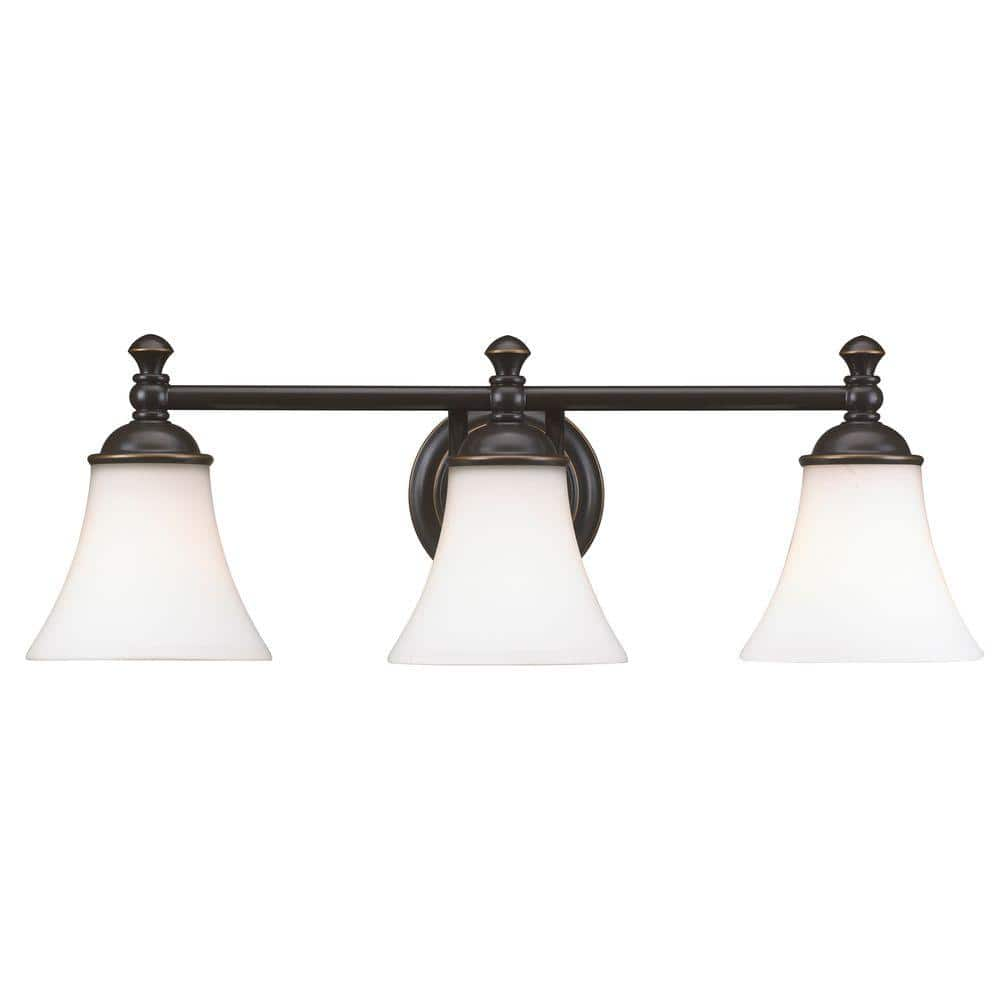 UPC 848566010084 product image for Crawley 3-Light Oil-Rubbed Bronze Vanity Light with White Glass Shades | upcitemdb.com