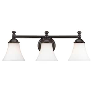 Crawley 3-Light Oil-Rubbed Bronze Vanity Light with White Glass Shades