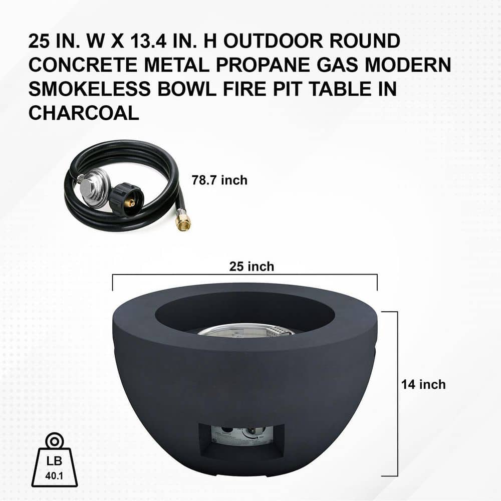 25" Light Gray Concrete and Metal Propane Gas Fire Pit Table
