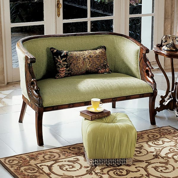 Design Toscano Due Cigno 51.5 in. Cherry Floral Jacquard 1-Seater Settee