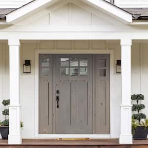 60 in. x 80 in. Craftsman Alder 2-Panel Right-Hand/Inswing 6-Lite Clear Glass Grey Stain Wood Prehung Front Door DSL