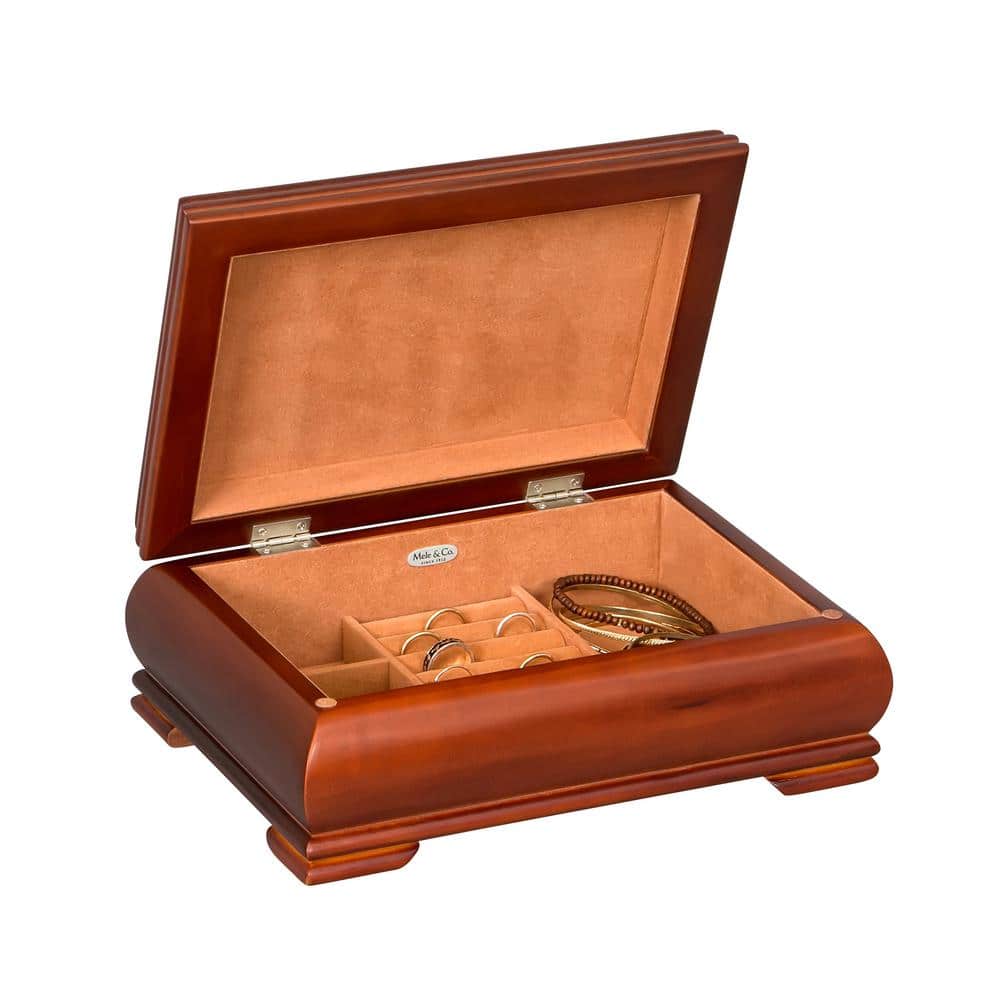 Walnut Lacquered Wooden Jewelry Box with Suede Interior