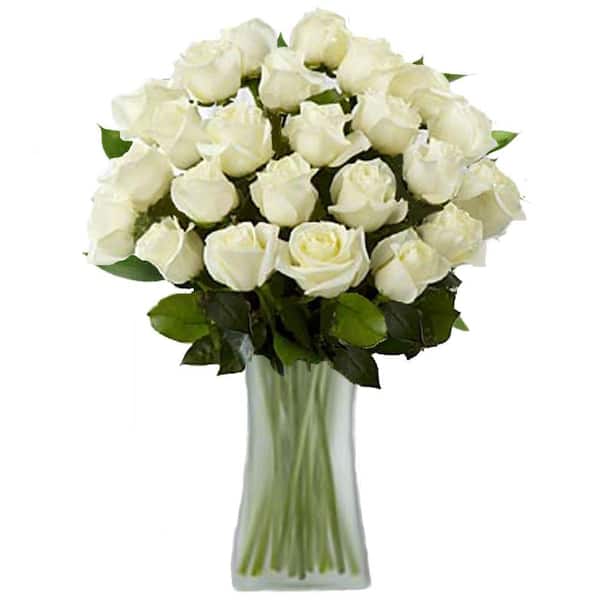 The Ultimate Bouquet Gorgeous White Rose Bouquet in a Clear Vase (24 Long Stem) Overnight Shipping Included