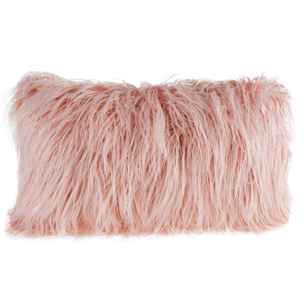 FAUX RABBIT FUR LUMBAR PILLOW [Insert + cover] machine washable 14 X 36  PINK